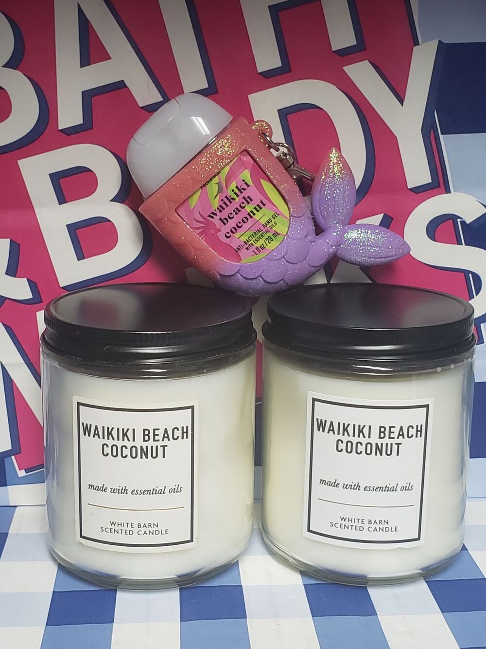 BBW Waikiki Beach Coconut Single Wick Candle & PocketBac Holder w. Refill